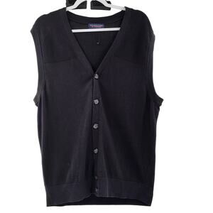 Roundtree & Yorke Black 100% Cotton Button-Up V-Neck Sweater Vest Men's Large